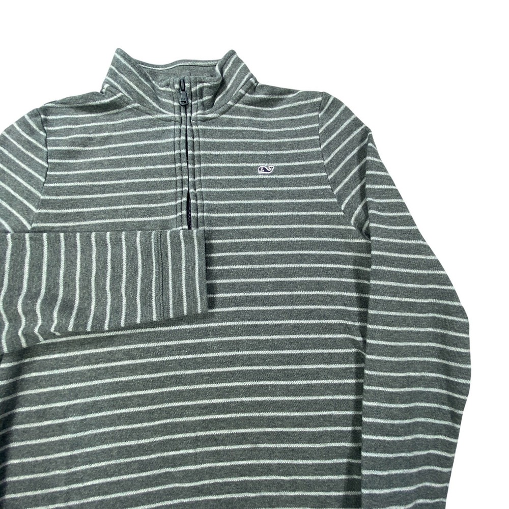Vineyard Vines‎ Sweatshirt Womens L Gray Striped Pima Cotton 1/4 Zip Mock Peru